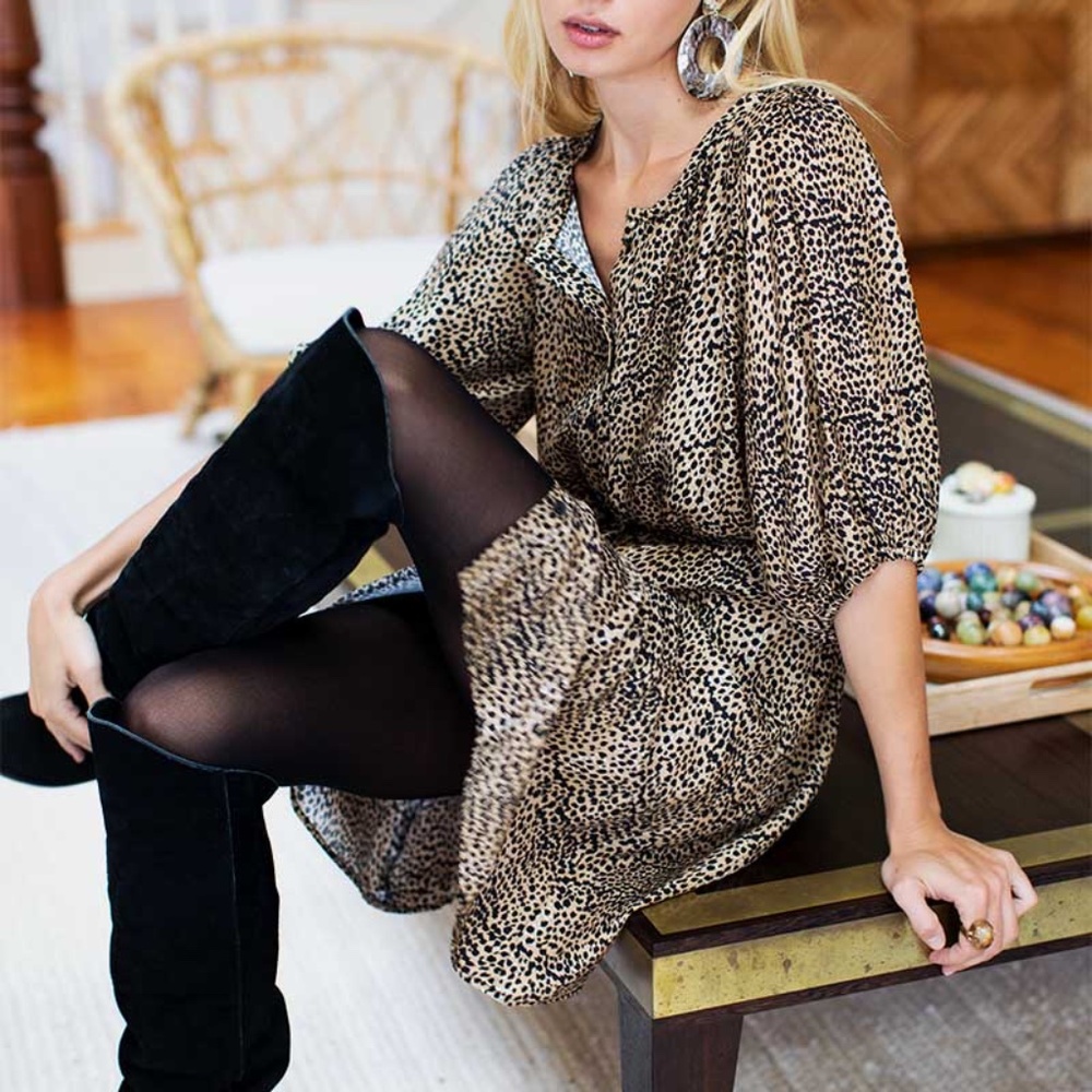 EMERSON FRY 100% Silk Autumn Cheetah Print Button Front Fiona Dress Size Medium